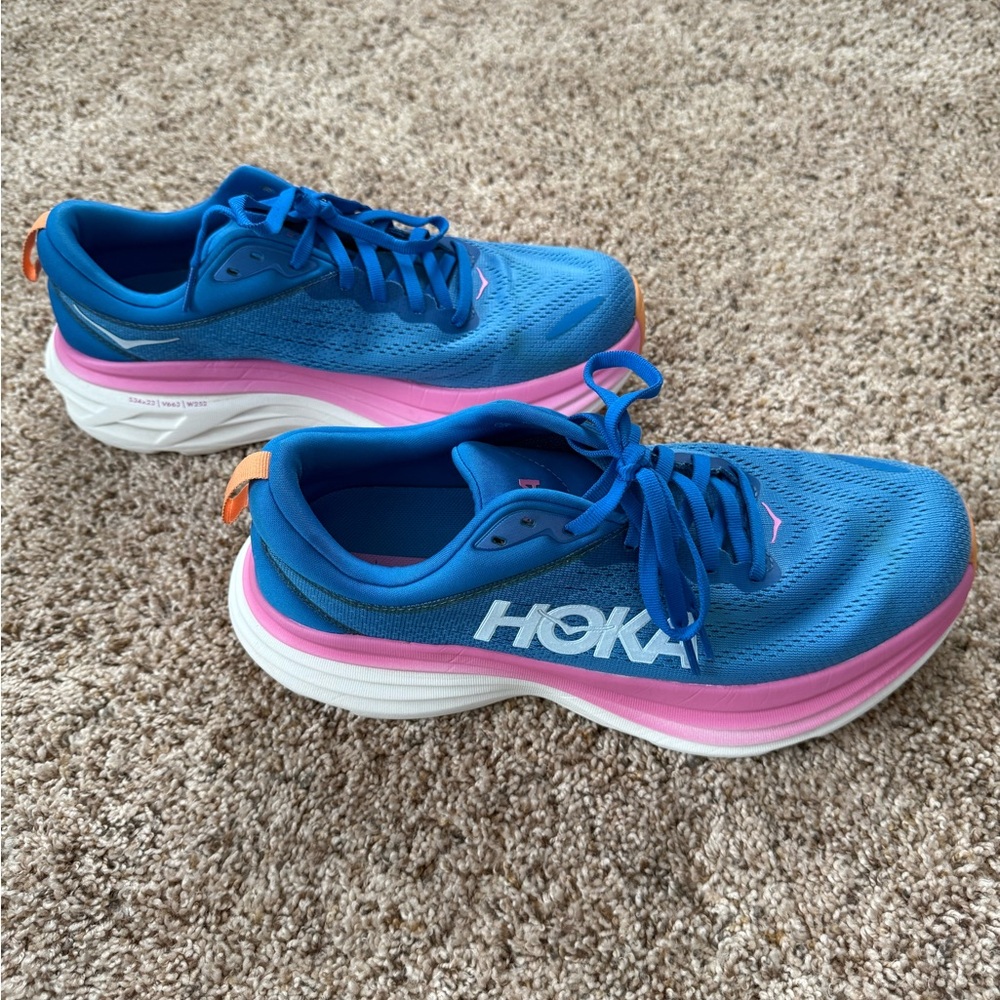 HOKA Bondi 8 Women's Blue and Pink Running Shoes